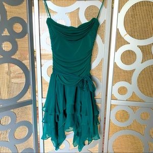 BCBG Teal Strapless Dress w Tattered Hem